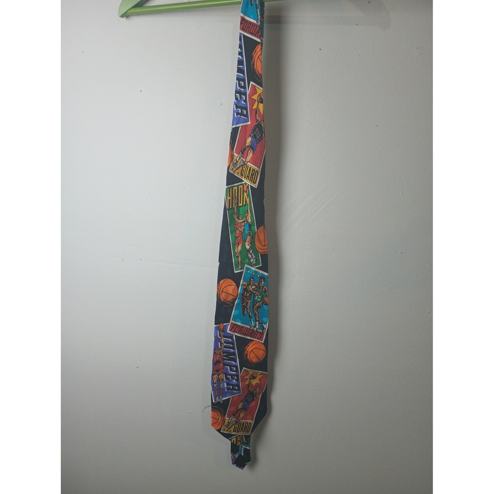Vintage Addiction Mens Silk Basketball Trading Card Novelty Tie Black Multicolor